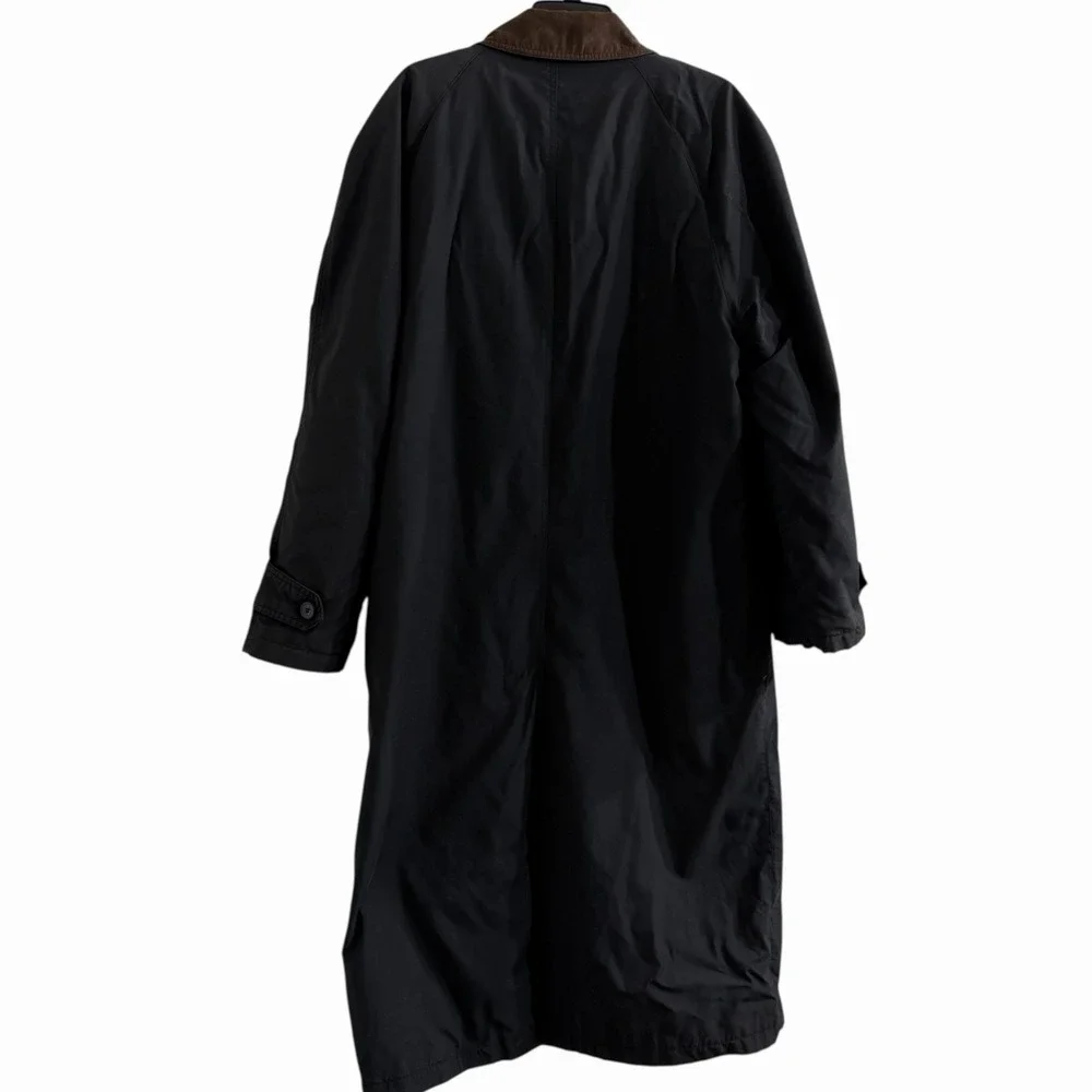 Bill Blass Mens 40L Black‎ Long Car Coat Removable Plaid Liner Overcoat *Flaws*